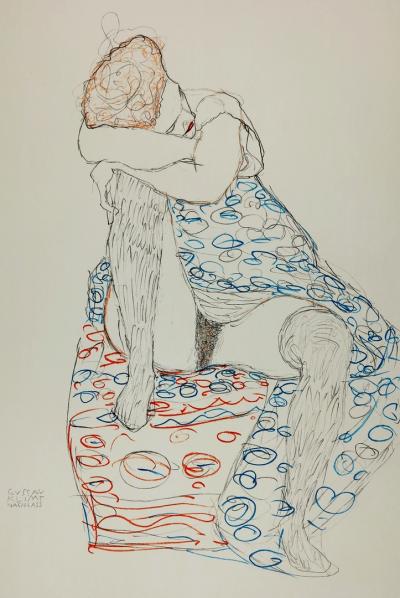 Gustav KLIMT (d’après) - La fille aux bas de soie sur le tabouret - Lithographie numérotée 2