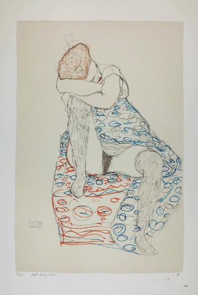 Gustav KLIMT (d’après) - La fille aux bas de soie sur le tabouret - Lithographie numérotée 2