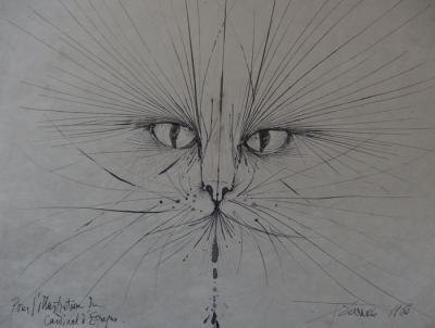 Pierre Yves Trémois Visage De Chat Dessin Original Signé