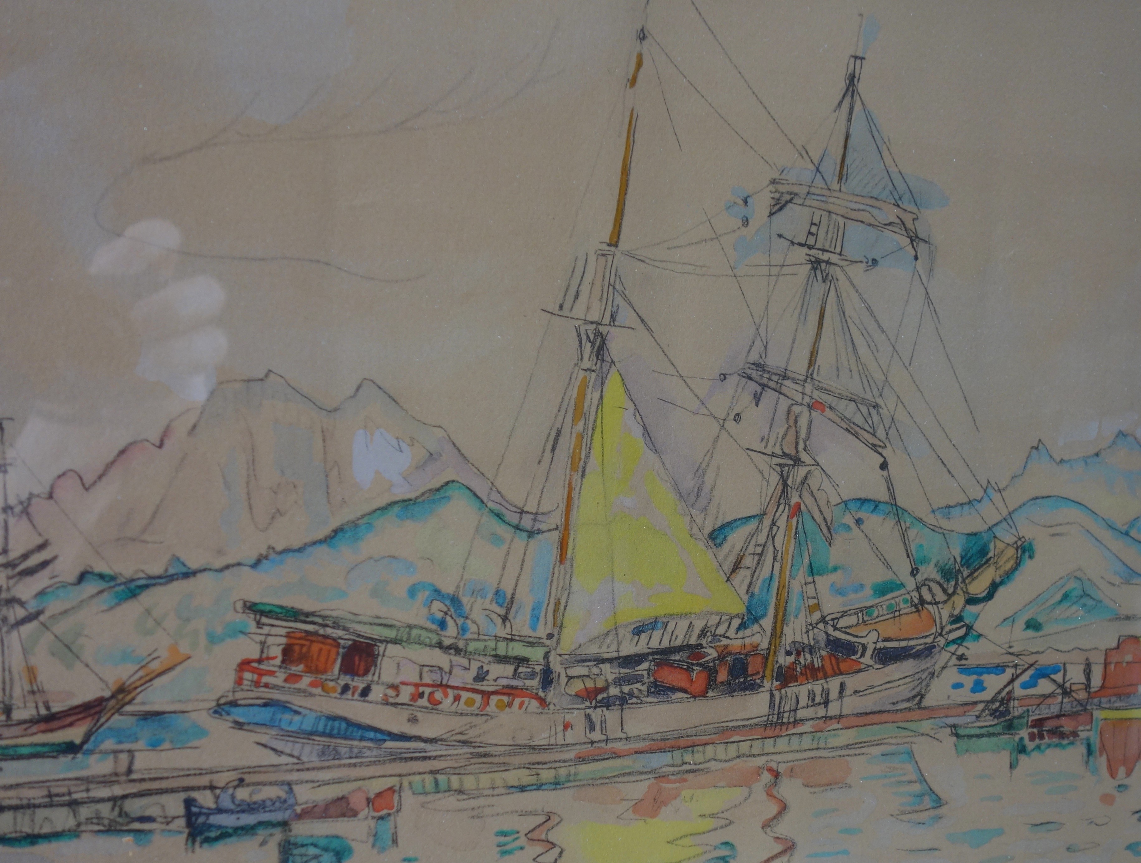 Paul SIGNAC Bateaux à voile dans la Baie d'Ajaccio