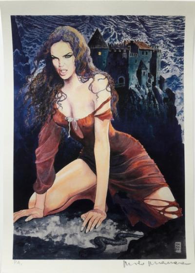 Litografia con illustrazione di Milo Manara Mondi Sommersi La Fumetteria