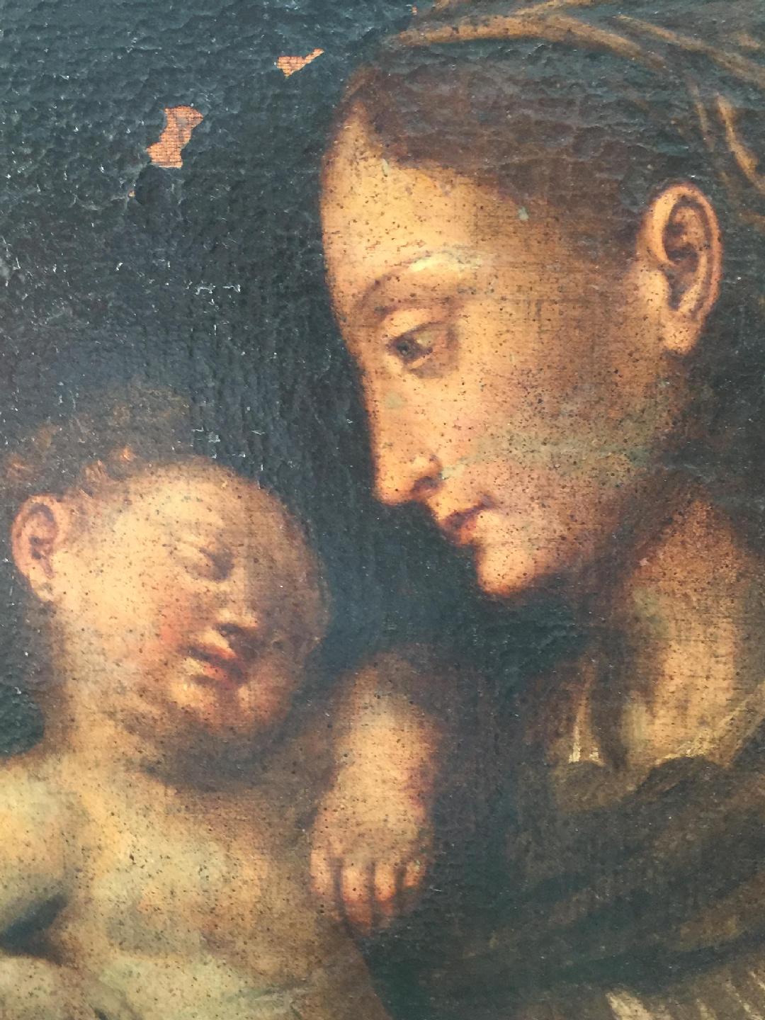 Lot - École FRANCAISE du XVIIème siècle Têtes : l'Enfant Jésus et un autre  enfant Papier octogonal marouflé 31 x 43 cm Restaurations ancie