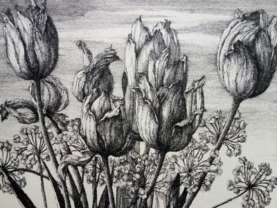 Erik DESMAZIERES : Tulipes et toits de Paris - Gravure originale signée au crayon 2