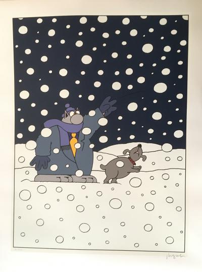 Philippe Geluck The Cat Snowball Signed Silkscreen Comics Plazzart