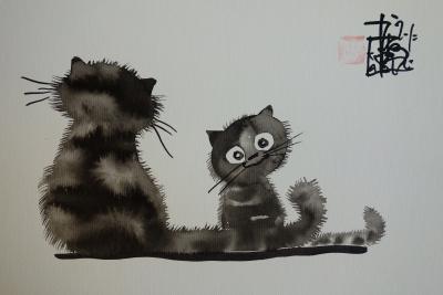 Laszlo Tibay Chaton Attendrissant Dessin Original A L Encre Signe Post War Modern Art Plazzart