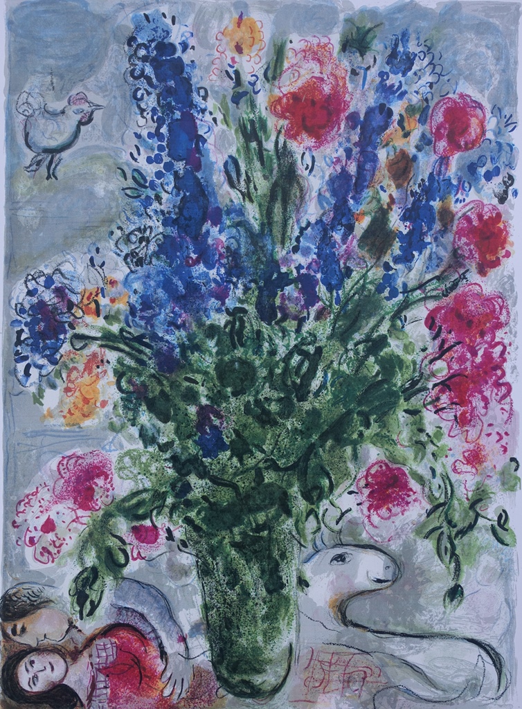 Marc Chagall After Lovers And The Pastoral Flowers Signed And