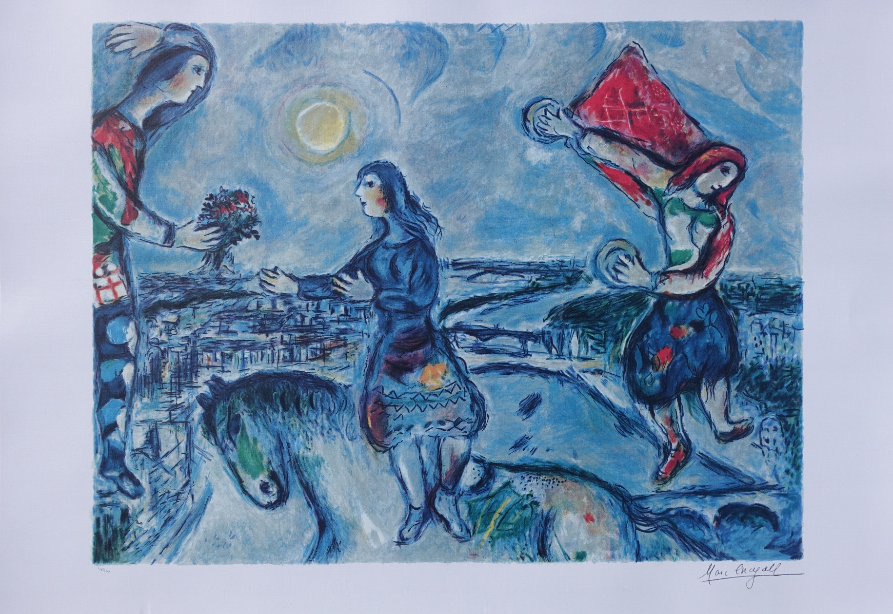 Marc Chagall After Lovers On The Roof In Paris Signed Lithograph