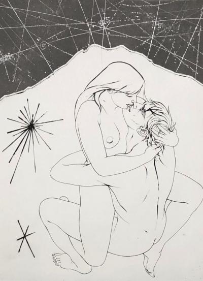 Pierre Yves Tremois Couple Qui Sembrasse 1970 Gravure