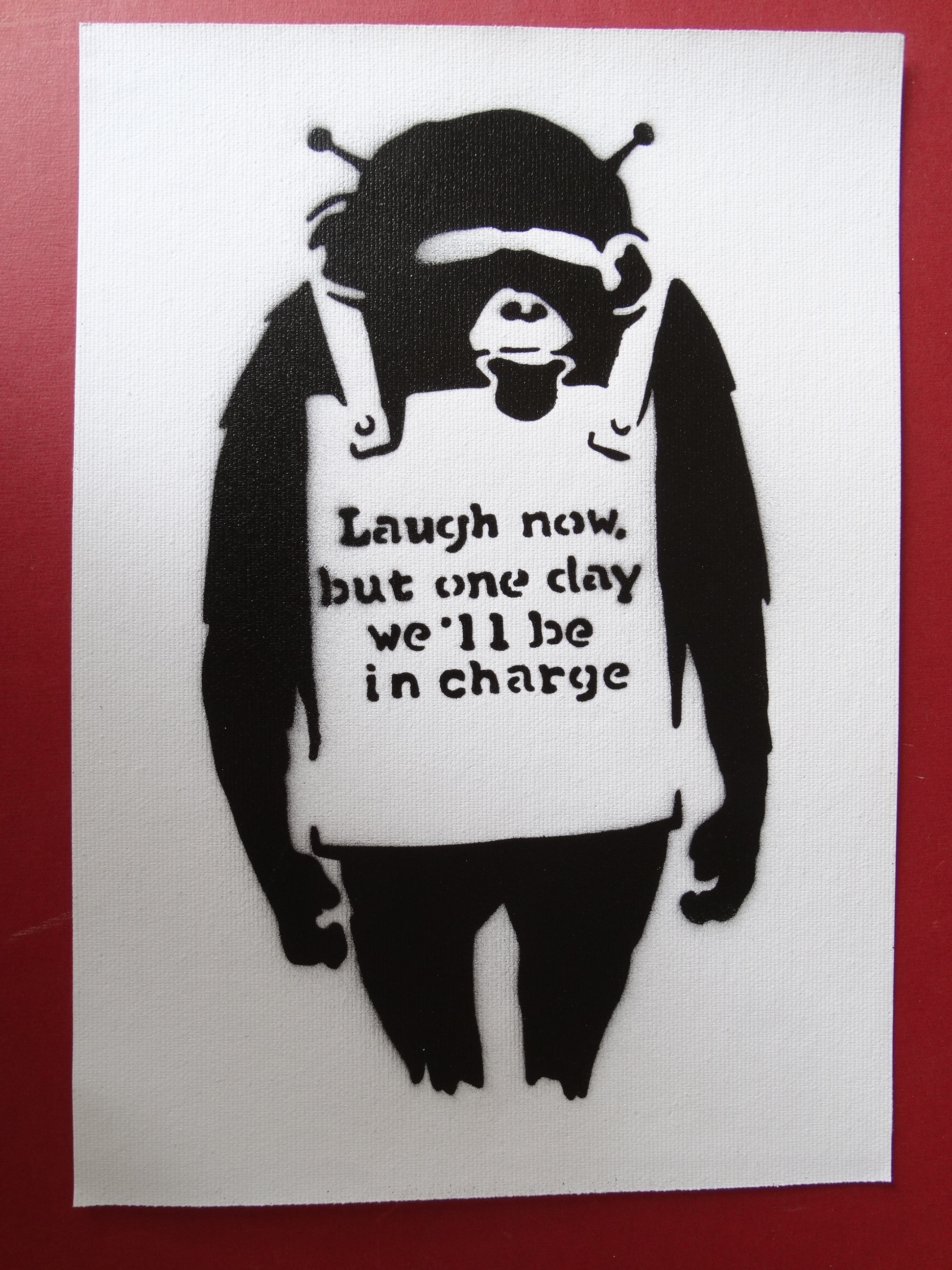 banksy after banksy spray paint stencil on canvas