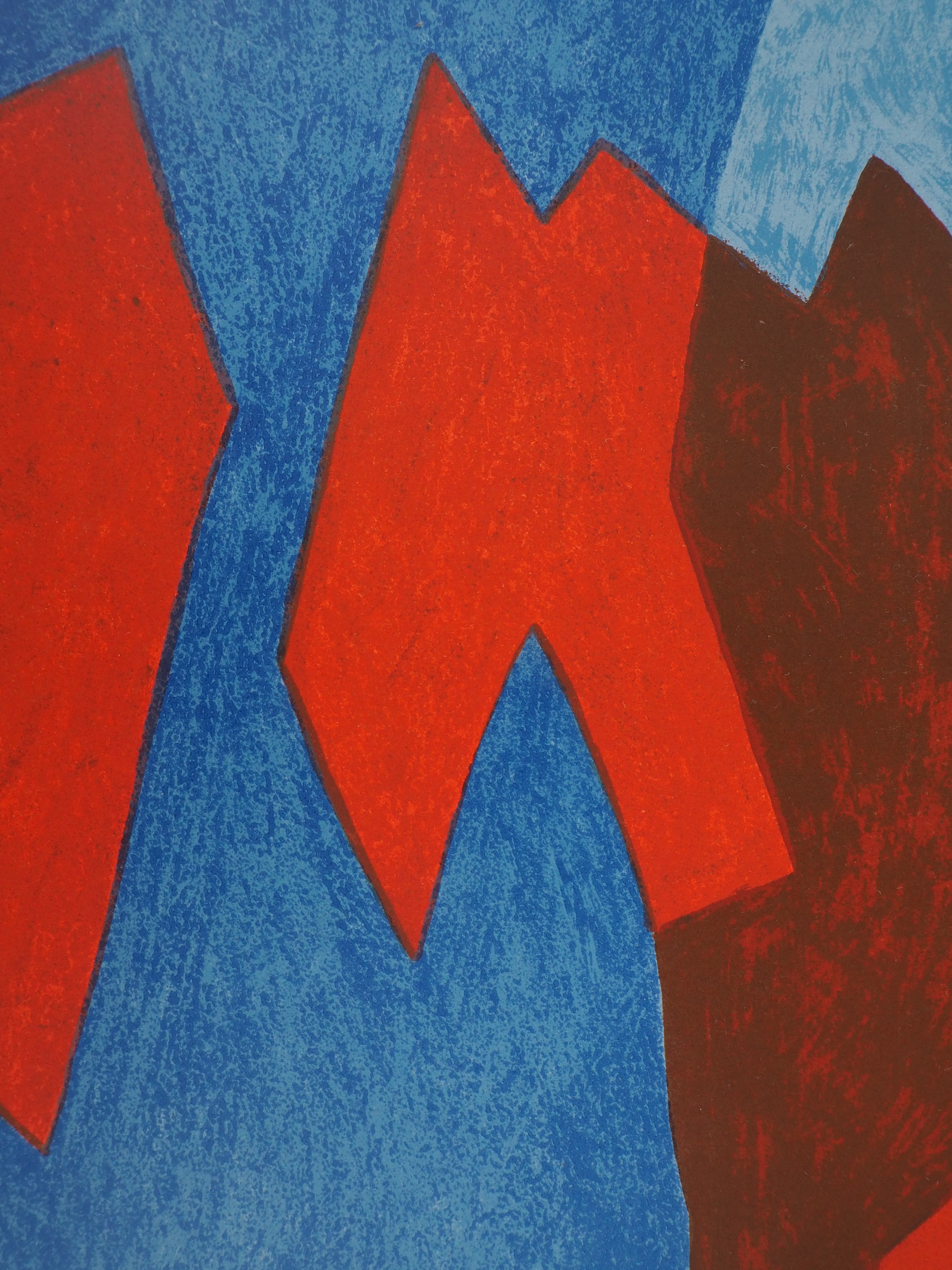 Serge Poliakoff Composition Bleue Et Rouge 1968 Lithographie Originale Art Moderne Plazzart