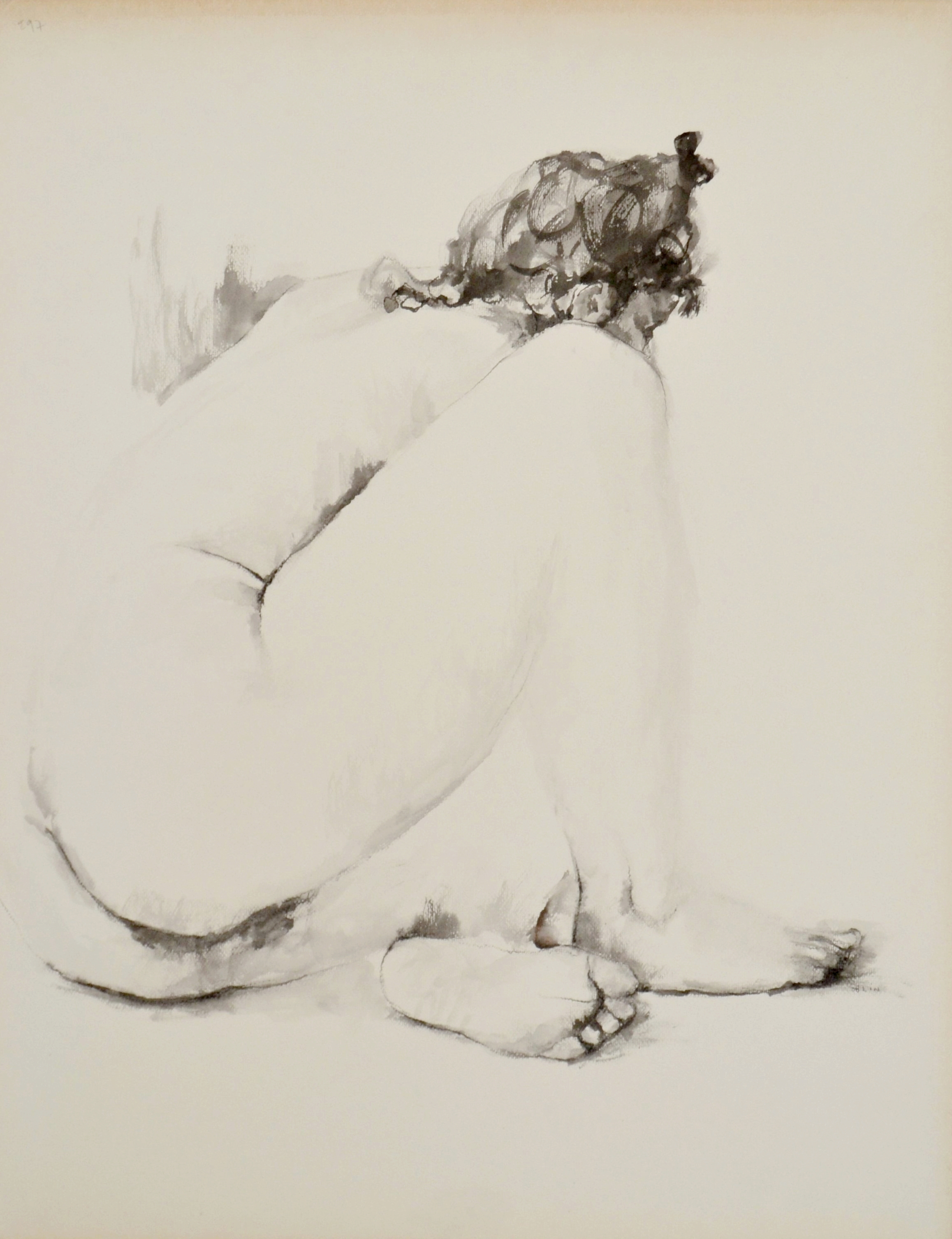 Jacqueline OBLIN - Donna nuda seduta # 1 - Disegno originale firmato e  datato 1992 - Arte Moderna - Plazzart