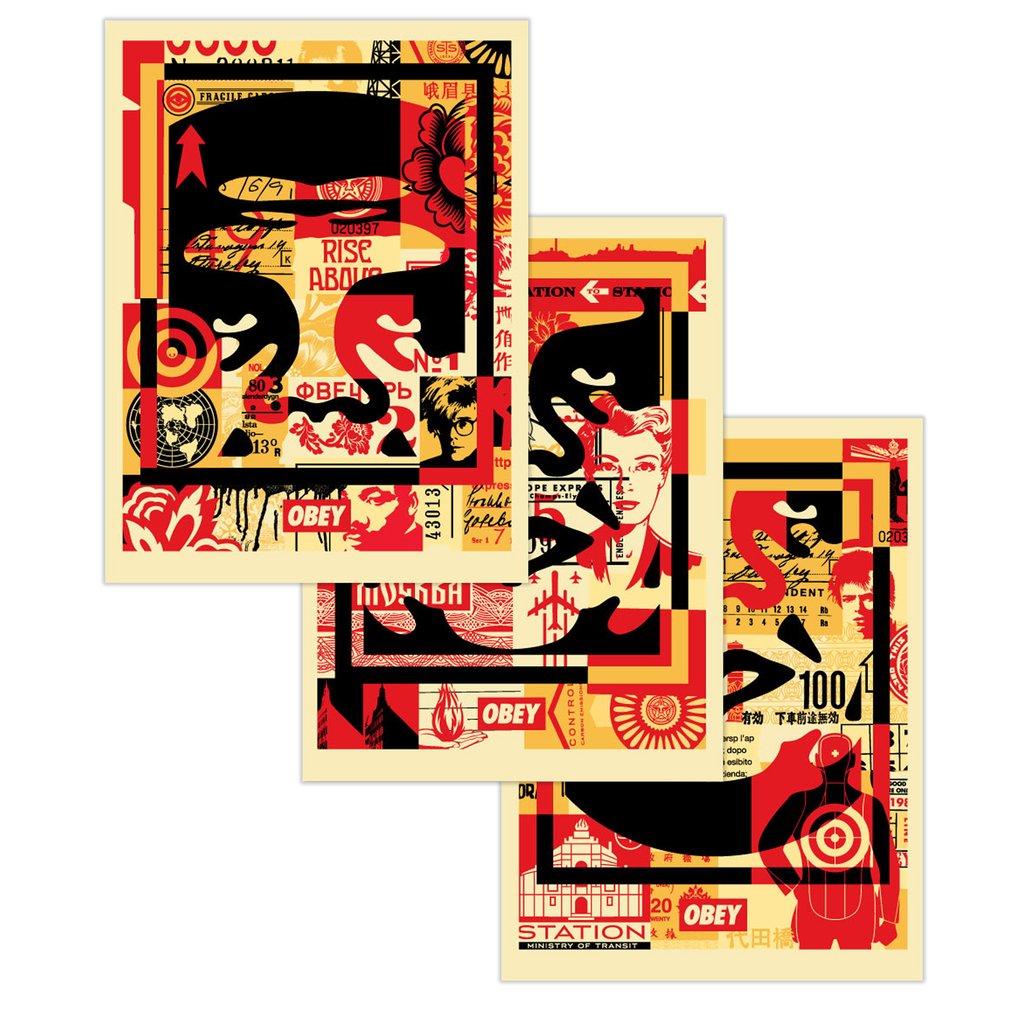 Shepard Fairey (OBEY) - OBEY 3 Face Collage - Lithographies signées ...