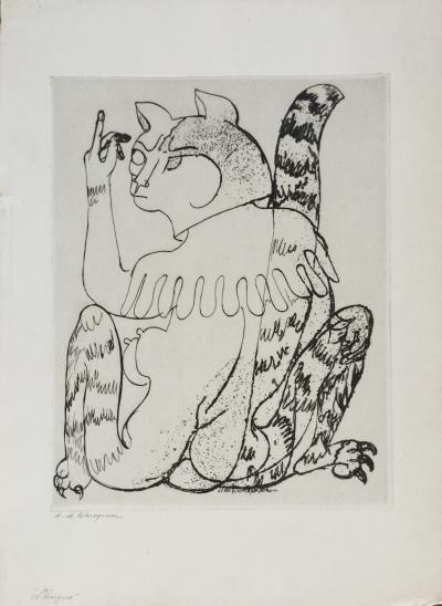 Henry De Waroquier L Enigme Ou La Femme Chat 1951 Etching Drypoint Signed Post War Modern Art Plazzart