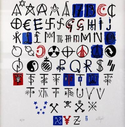 Jacques VILLEGLÉ - Soziopolitisches Alphabet, 2018 - Siebdruck mit Bleistift signiert