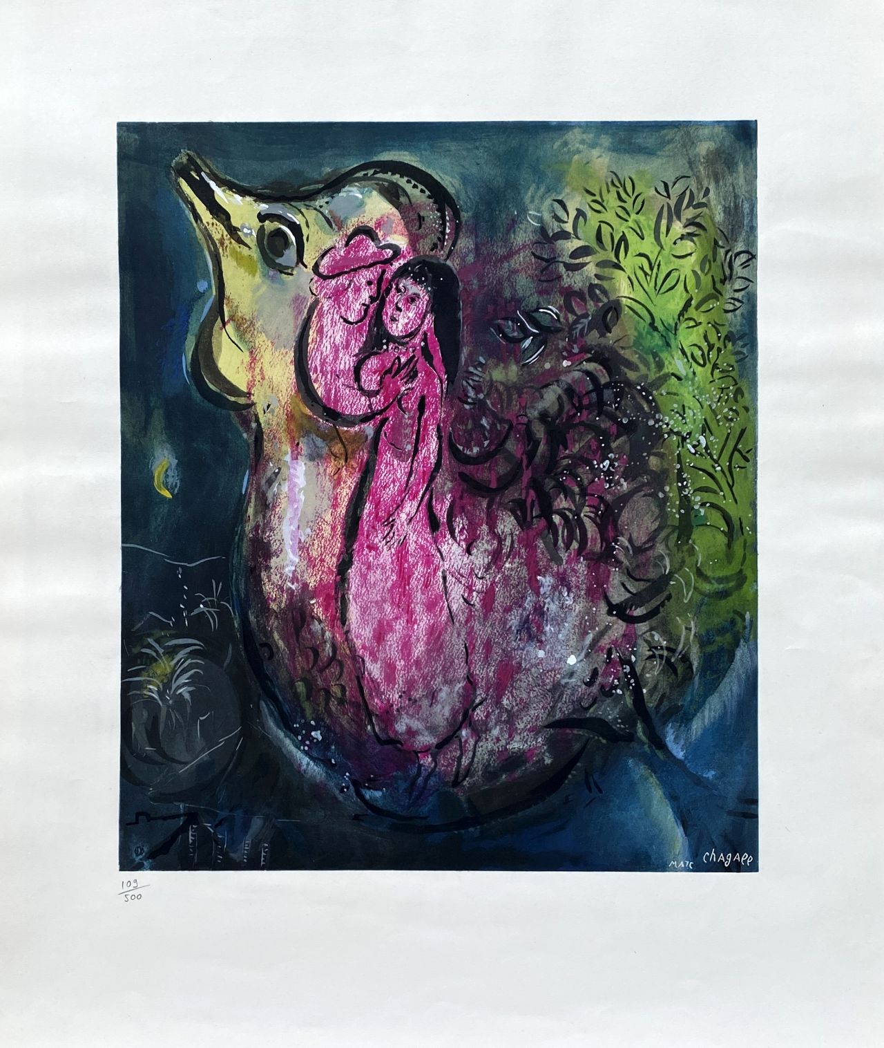 Marc Chagall Young Couple With Rooster Lithograph Signed In The