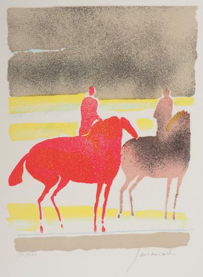 Paul GUIRAMAND: Two horsemen - Original signed lithograph - Post