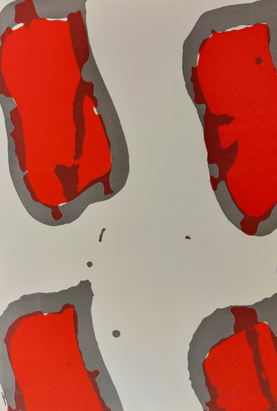 Claude VIALLAT Rote Komposition um 2019 Original-Siebdruck in Farben Probedruck mit Bleistift / 100 signiert