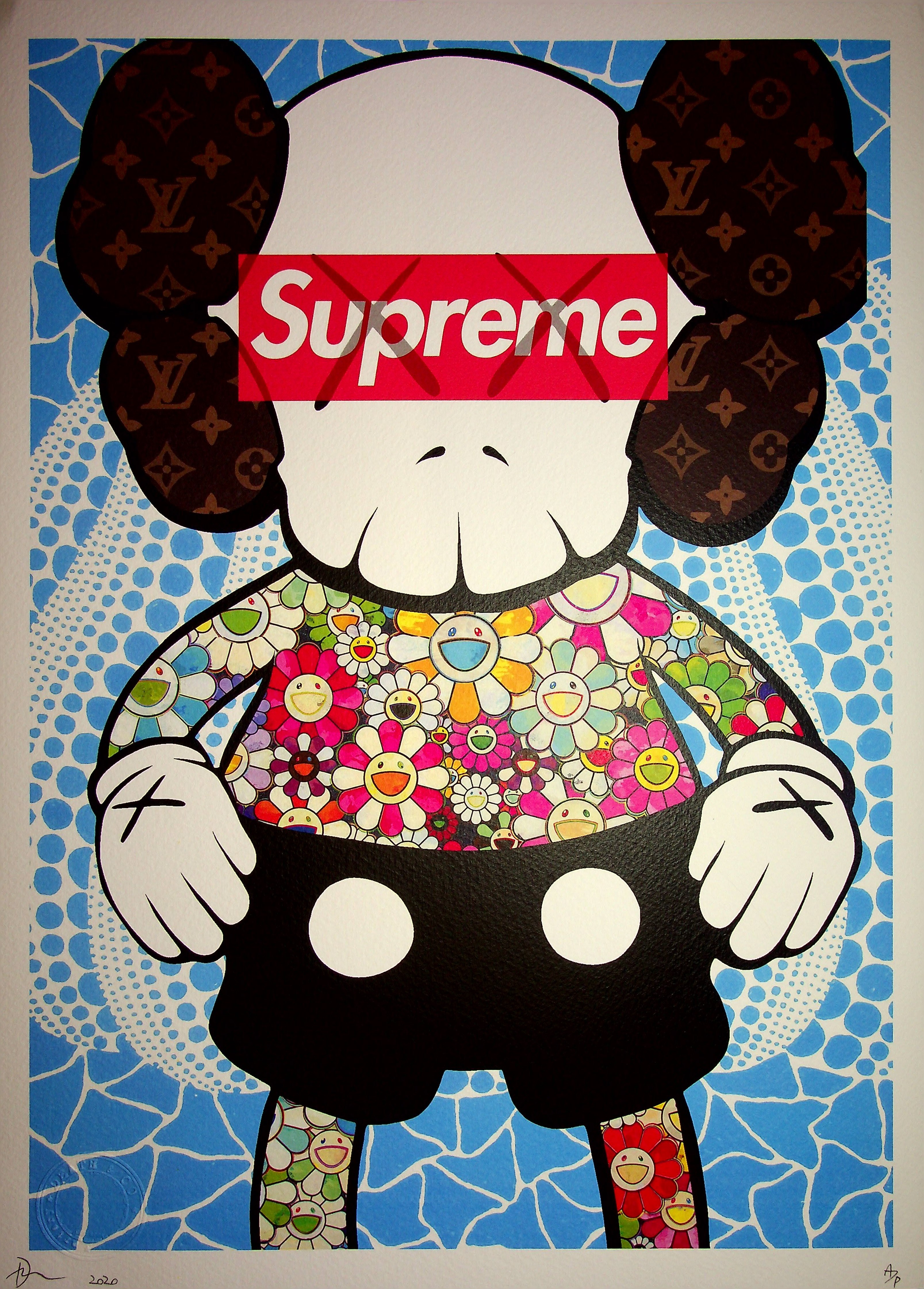 Death NYC -Suprem Kaws con fiori di Murakami, 2020 - Serigrafia originale  firmata - Graffiti, Murale, Street art - Plazzart