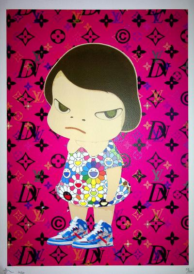 Death NYC - Manga girl with a Louis Vuitton dress - Original signed  screenprint - Street Art - Plazzart