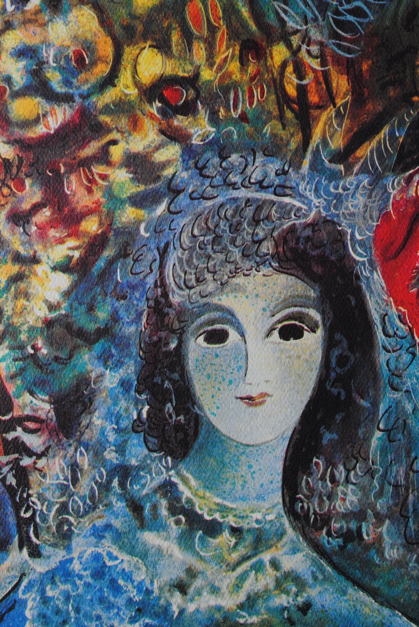 超安いMarc Chagall、FLERS BLANCHES、希少画集画、新品高級額、額装付、状態良好、油彩 風景、送料込み、fan 静物画