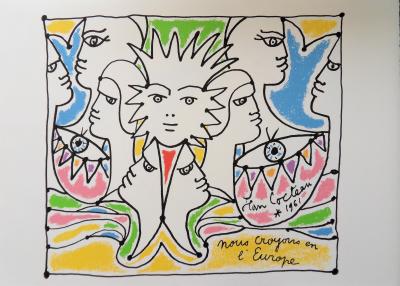 Jean COCTEAU : Harlequin playing the Guitar - Original Signed Lithograph hotsell