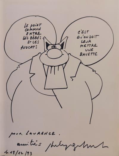 Philippe Geluck Le Chat Les Avocats Dessin Original A L Encre Signe Bandes Dessinees Plazzart