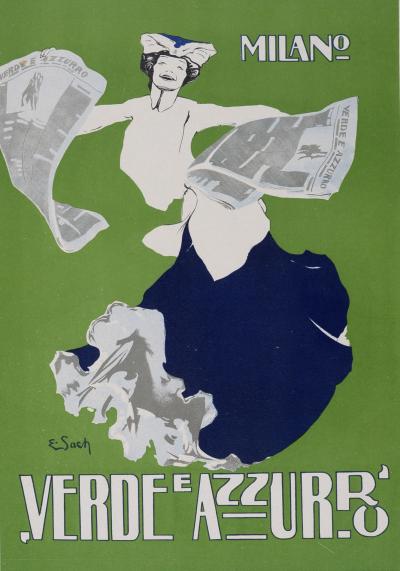 Enrico SACCHETTI - Verde e Azzurro, 1914 - Original lithograph