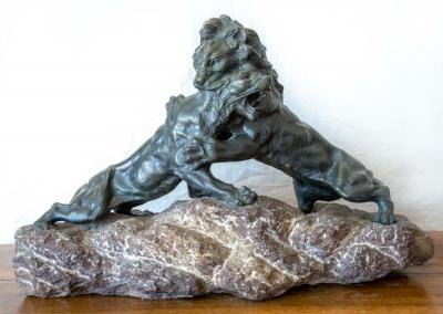 A.FAGOTTO - Coppia di leoni, XX secolo - Scultura in bronzo