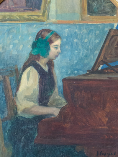 Henri Lebasque - La hija del pintor al piano. Óleo sobre lienzo firmado.