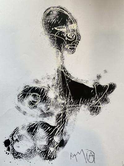 KOKIAN - Mujer inclinada - Técnica mixta sobre papel Canson - Arte