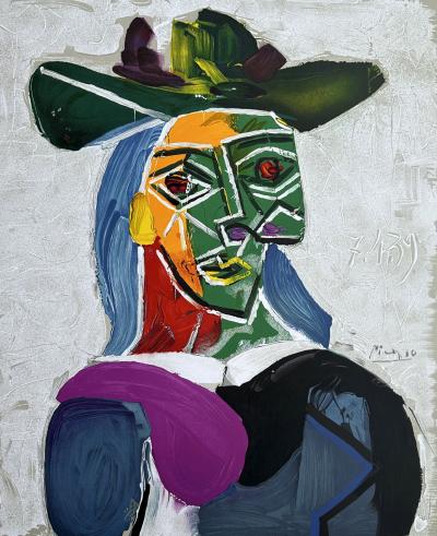 Pablo PICASSO (nachher) - Frau mit Hut (Dora Maar) - In der Platte signierte Lithographie