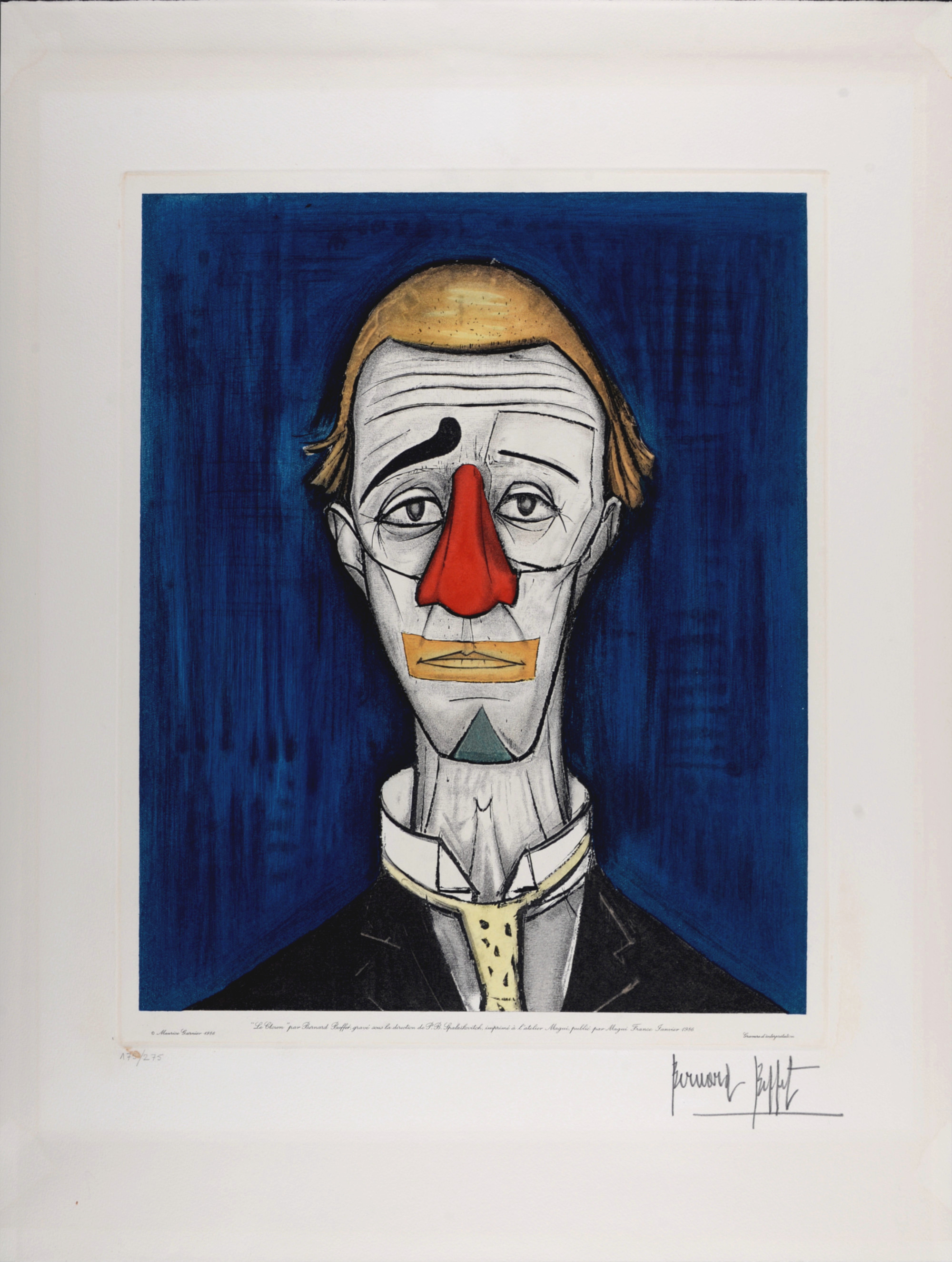 After Bernard BUFFET - Le Clown, 1986, Hand-signed by Bernard Buffet -  Original etching - Arte Moderna - Plazzart