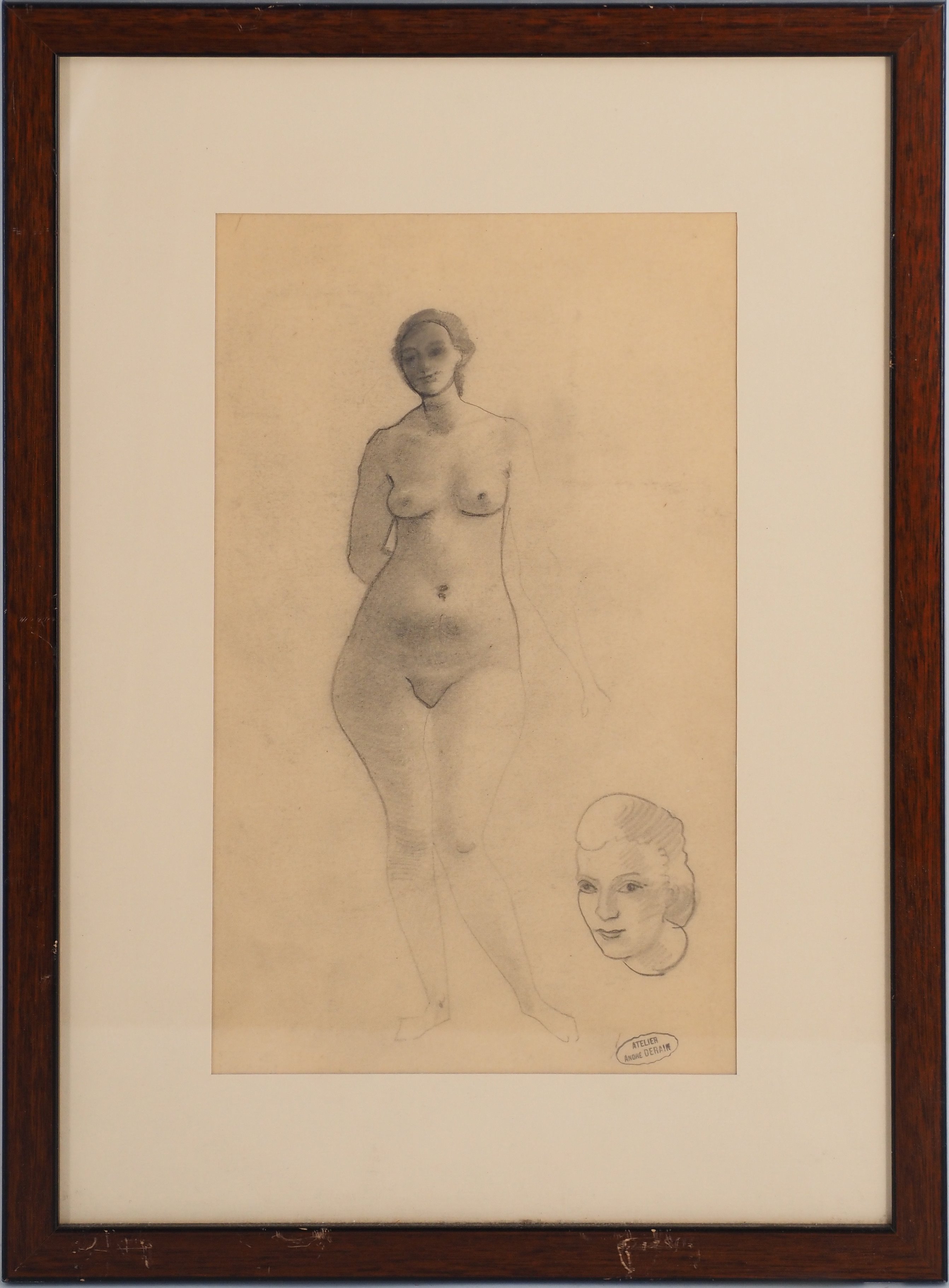 André Derain: Nude and Head of a Woman, c. 1940 - Original signed drawing -  Post War & Modern Art - Plazzart