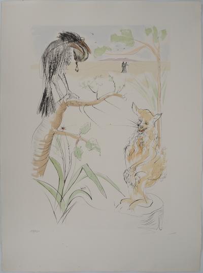Salvador DALI : Le Bestiaire de La Fontaine, Le corbeau et le renard, Gravure originale signée
