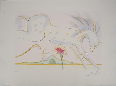 Salvador DALI : Le Bestiaire de La Fontaine, Le cheval à la rose, Gravure originale signée