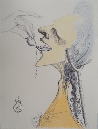 Salvador Dali : Casanova, Un petit oiseau sur la langue, Gravure originale signée