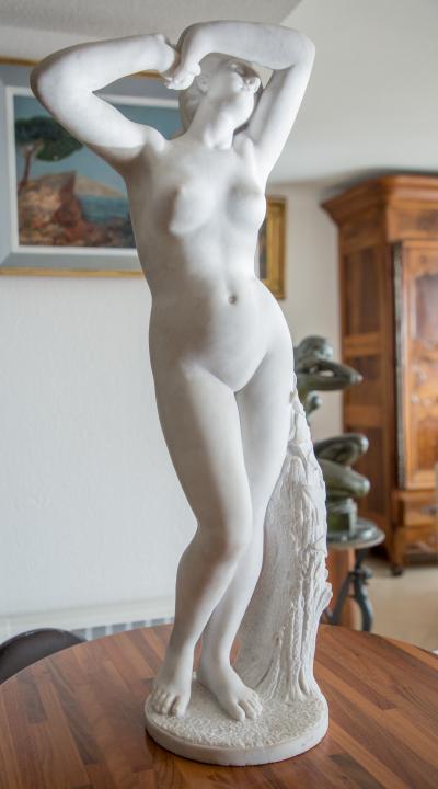 Felix Charpentier - Il Risveglio - scultura in marmo di Carrara 1900 circa firmata sulla base