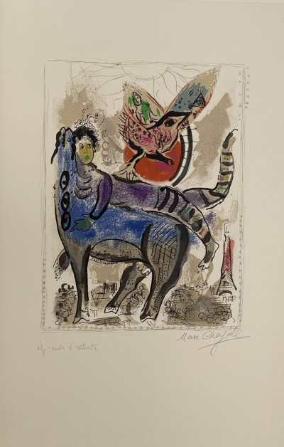 Marc CHAGALL - The Blue Cow (1967) - Litografia originale, firmata EA a matita